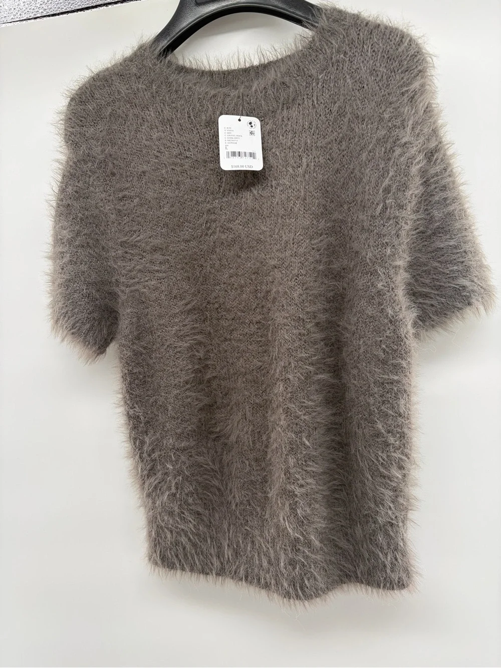 NWT Free People Gravel Rock Plush Fuzzy Short-Sleeve Crewneck Sweater Gray